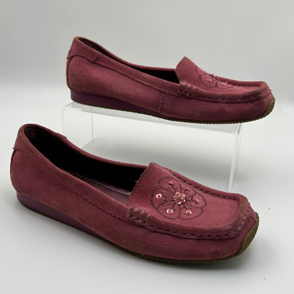Predictions Pink Suede Y2K Loafers Women 7 Embroidered Shoes Sequin Boho Comfort